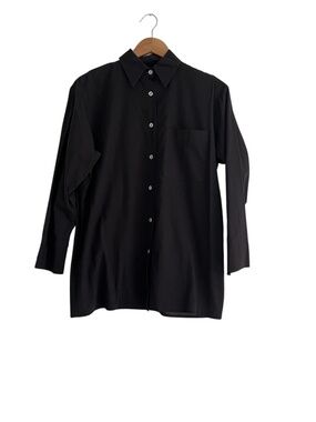 Gypsy Girl 100% Cotton Button Down Shirt Sz S Black Minimalist Lightweight Boho